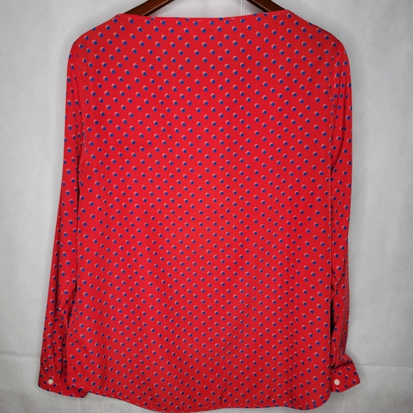 Gap Blouse Red Blue Polka Dot Lightweight Flowy Polyester Long Sleeve Boatneck L - Picture 4 of 13
